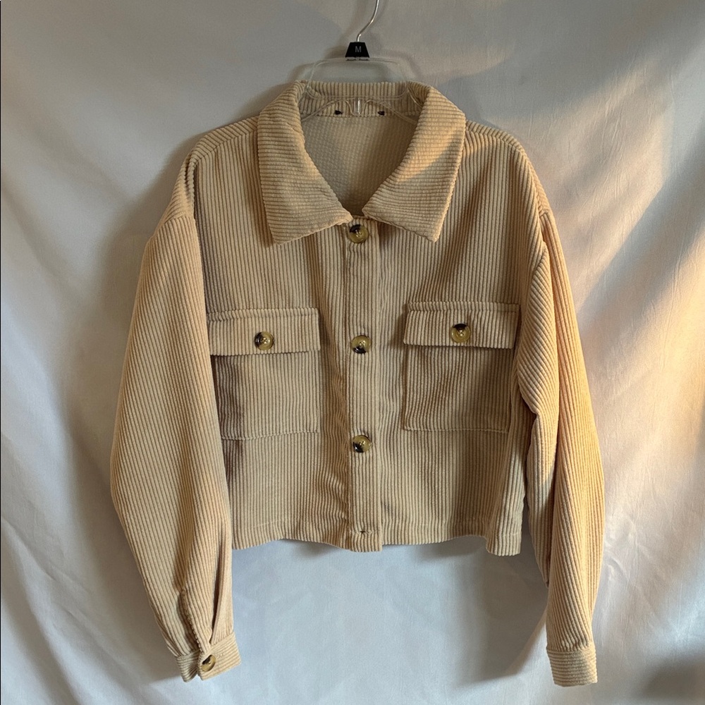 Beige cropped oversized corduroy shacket size 4 casual boho trendy boxy neutral - Picture 7 of 8